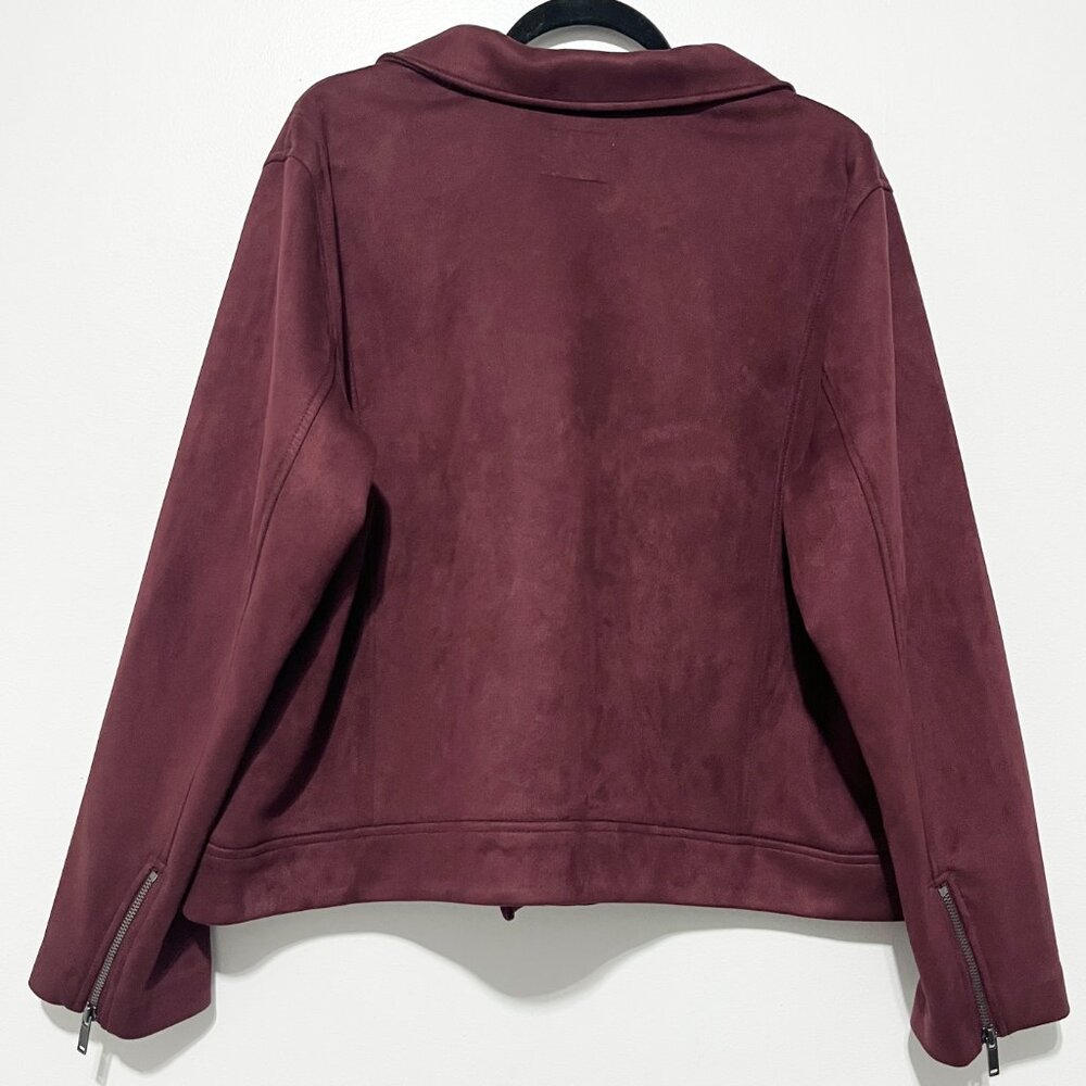 Old Navy Womens Faux Suede Asymmetrical Moto Jacket XXL Burgundy Edgy Biker Goth - Picture 2 of 6